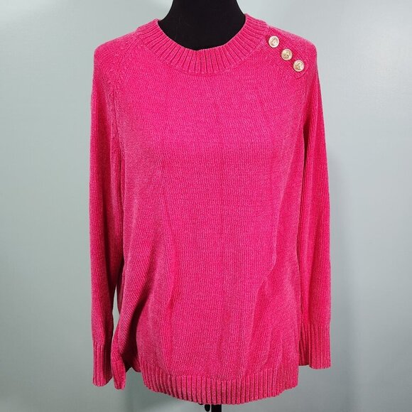 Belle by Kim Gravel Crewneck Pink with Gold Accent Buttons Medium.  Lot E - Picture 1 of 7